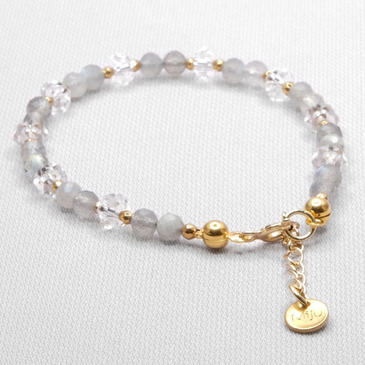 Efektowna bransoletka z kamienia kryształ górski i labradoryt