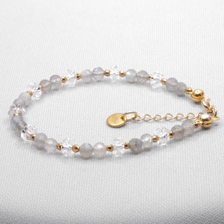 Efektowna bransoletka z kamienia kryształ górski i labradoryt