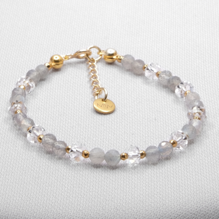 Efektowna bransoletka z kamienia kryształ górski i labradoryt