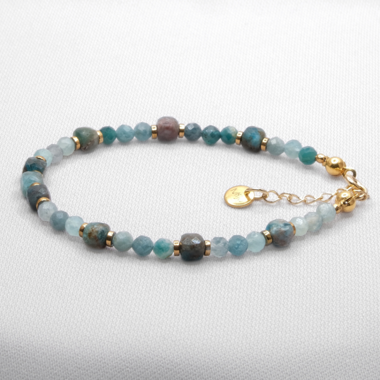 Bransoletka z kamieniem indygolit - niebieski turmalin, apatyt