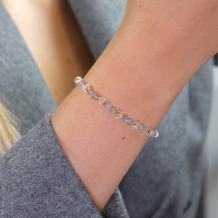 Efektowna bransoletka z kamienia kryształ górski i labradoryt