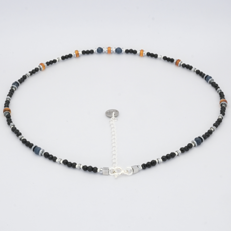 Czarny turmalin, bursztyn bałtycki, szafir - naszyjnik damski - kamień ochronny, optymizmu i zaufania