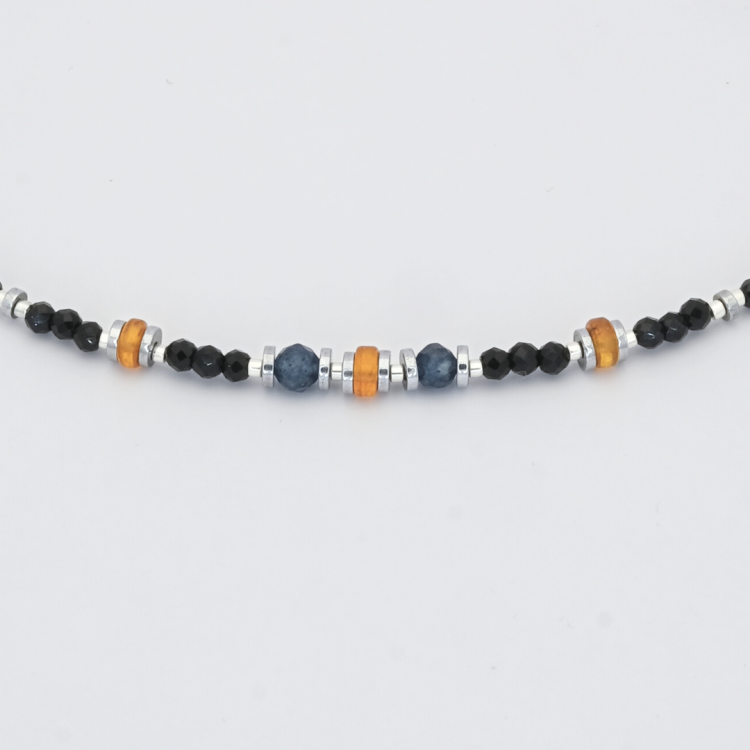 Czarny turmalin, bursztyn bałtycki, szafir - naszyjnik damski - kamień ochronny, optymizmu i zaufania