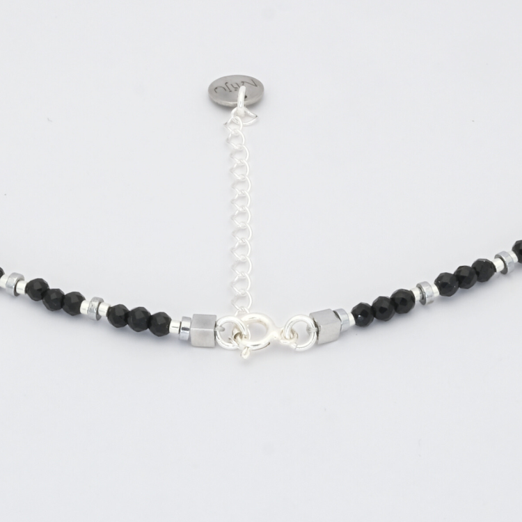 Czarny turmalin, bursztyn bałtycki, szafir - naszyjnik damski - kamień ochronny, optymizmu i zaufania
