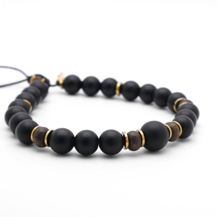 Czarna męska bransoletka z agatem i bronzytem