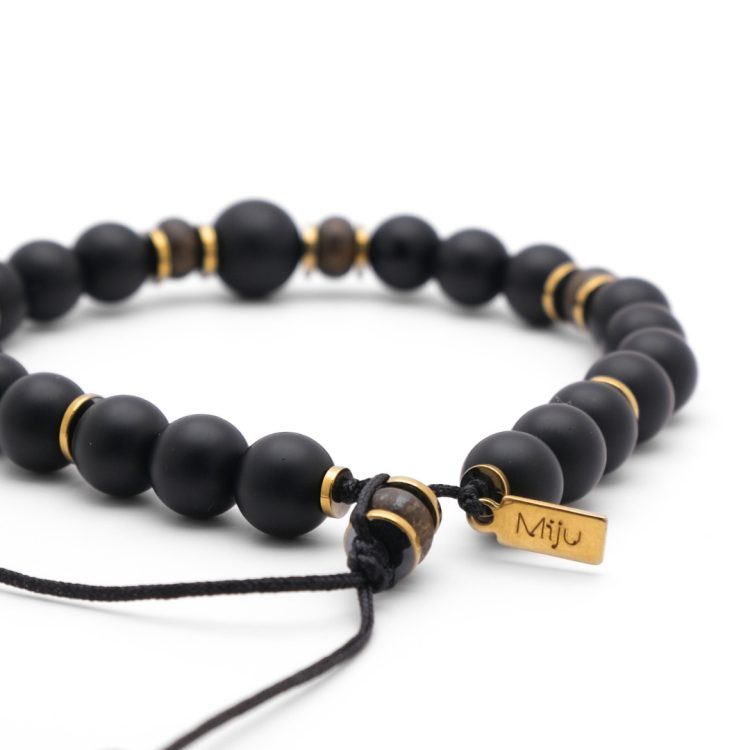 Czarna męska bransoletka z agatem i bronzytem
