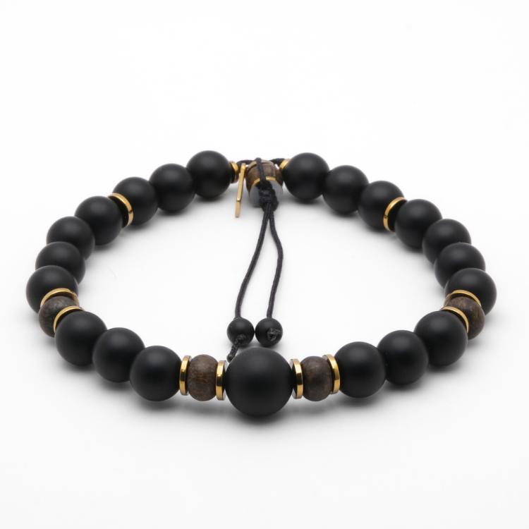 Czarna męska bransoletka z agatem i bronzytem