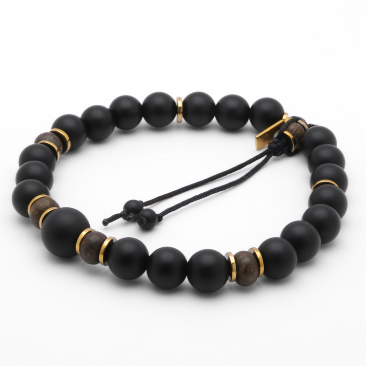 Czarna męska bransoletka z agatem i bronzytem