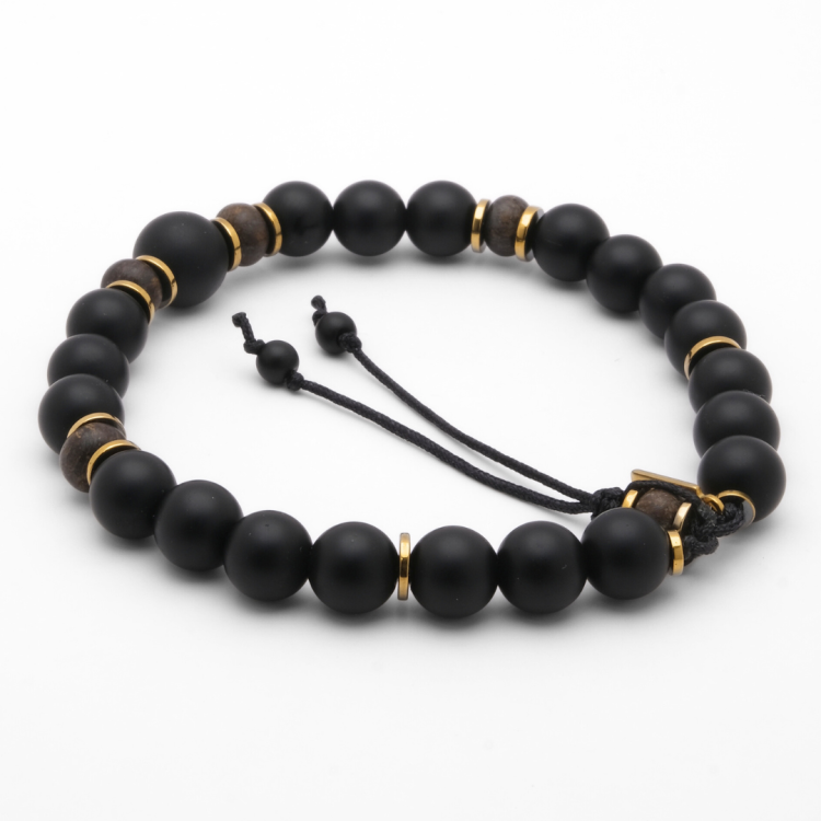 Czarna męska bransoletka z agatem i bronzytem