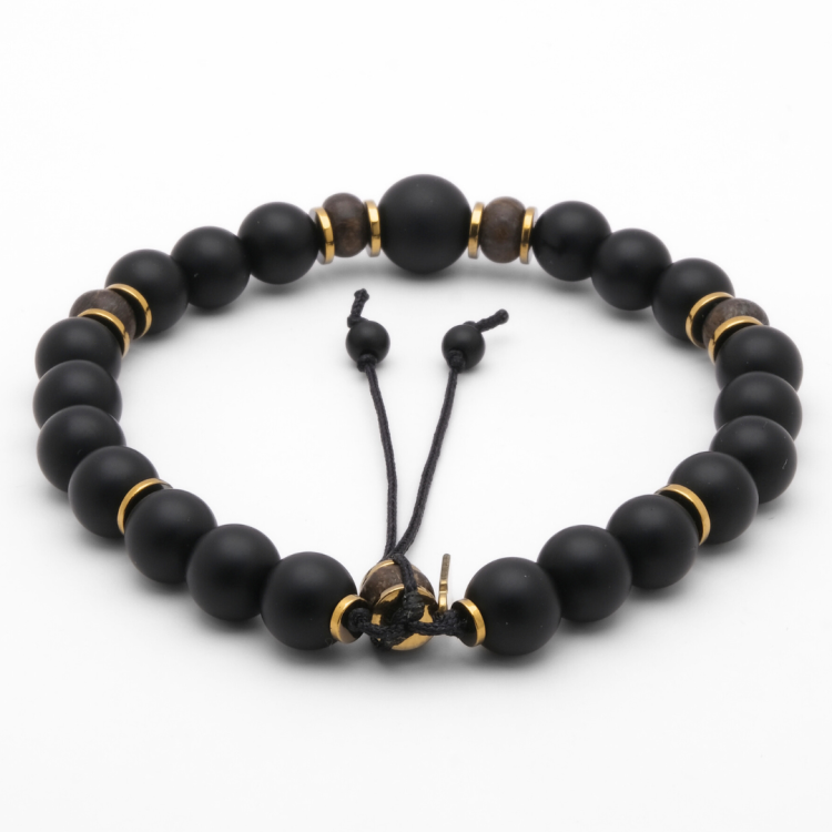 Czarna męska bransoletka z agatem i bronzytem