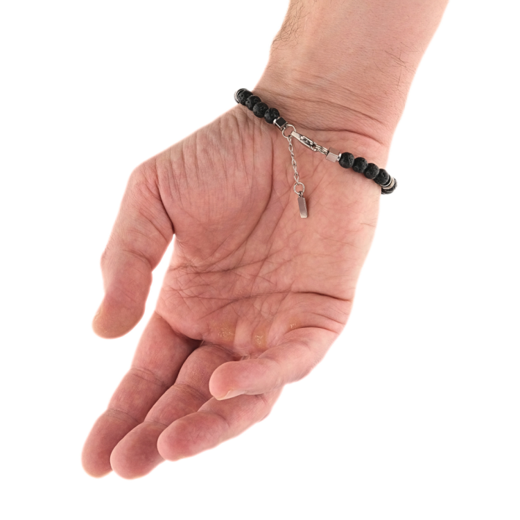 Bransoleta męska z tygrysim okiem i lawą wulkaniczną