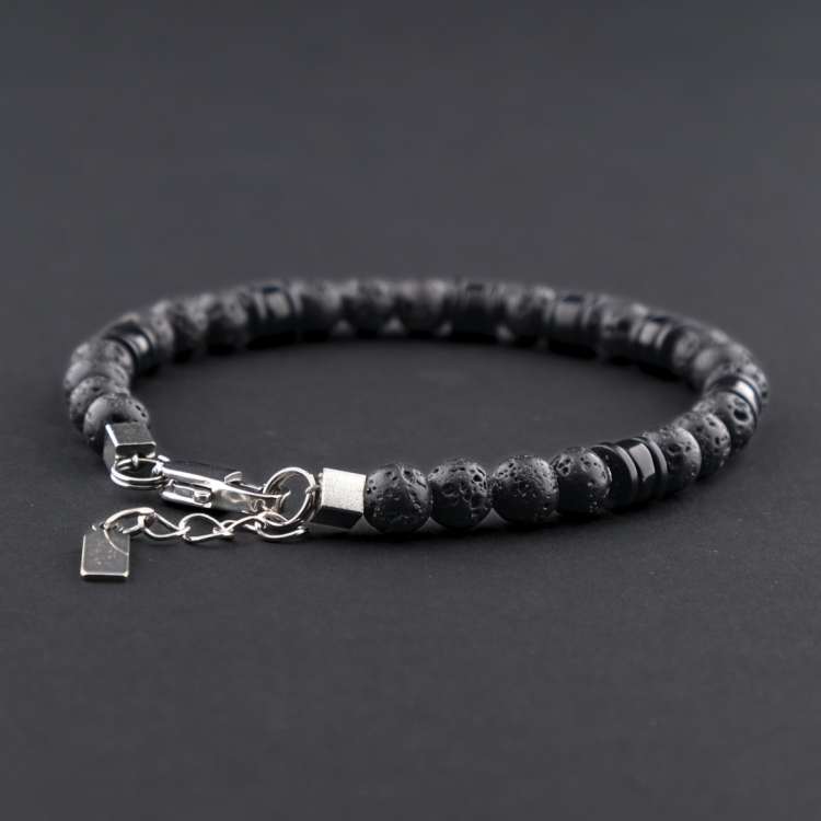 Czarna bransoleta męska z onyksem i lawą wulkaniczną