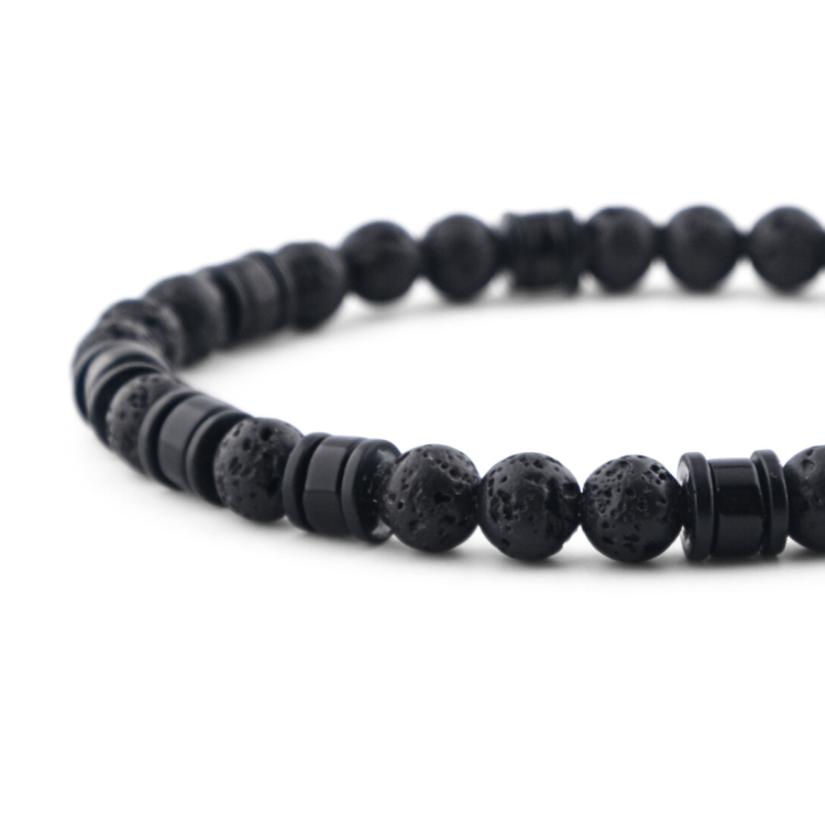 Czarna bransoleta męska z onyksem i lawą wulkaniczną