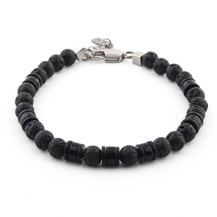 Czarna bransoleta męska z onyksem i lawą wulkaniczną
