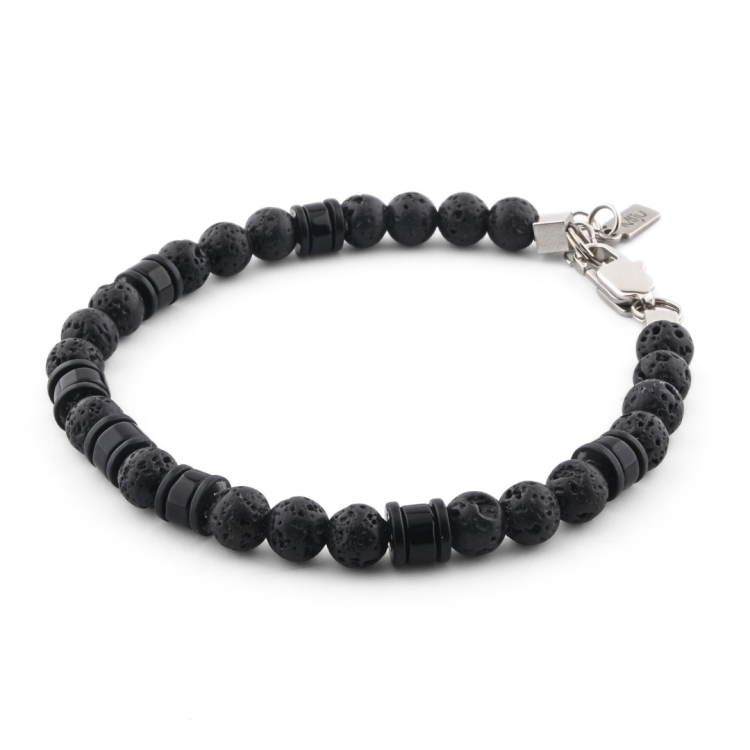 Czarna bransoleta męska z onyksem i lawą wulkaniczną
