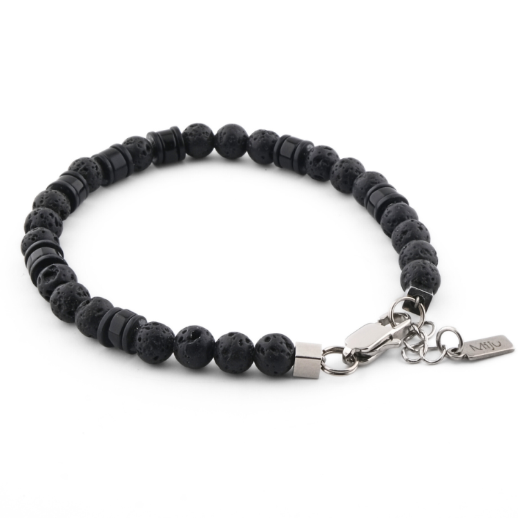 Czarna bransoleta męska z onyksem i lawą wulkaniczną