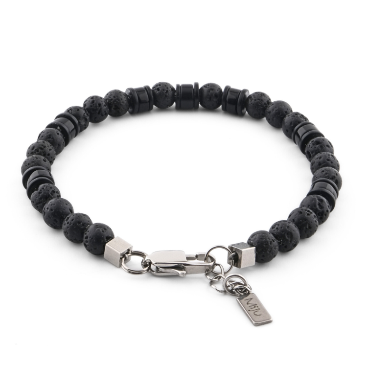 Czarna bransoleta męska z onyksem i lawą wulkaniczną