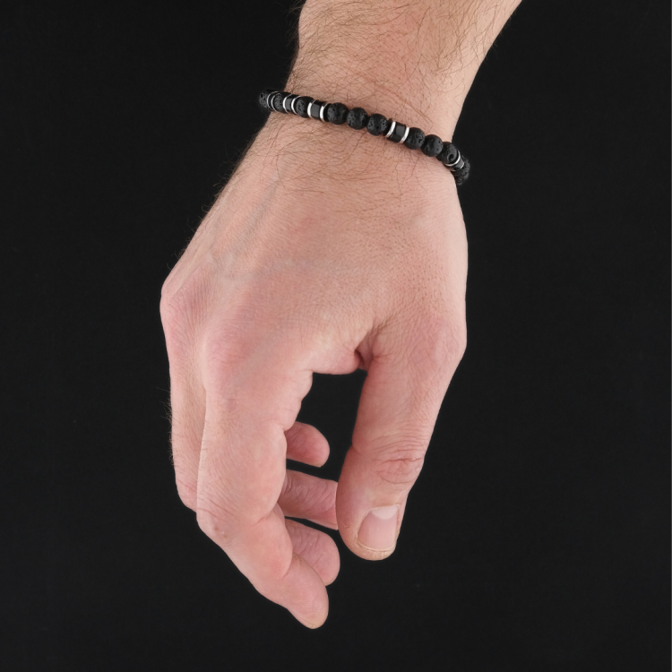 Elegancka bransoleta męska z onyksem i lawą wulkaniczną
