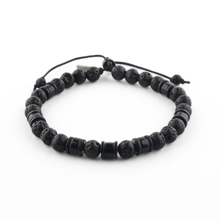 Czarna bransoleta męska z onyksem i lawą wulkaniczną