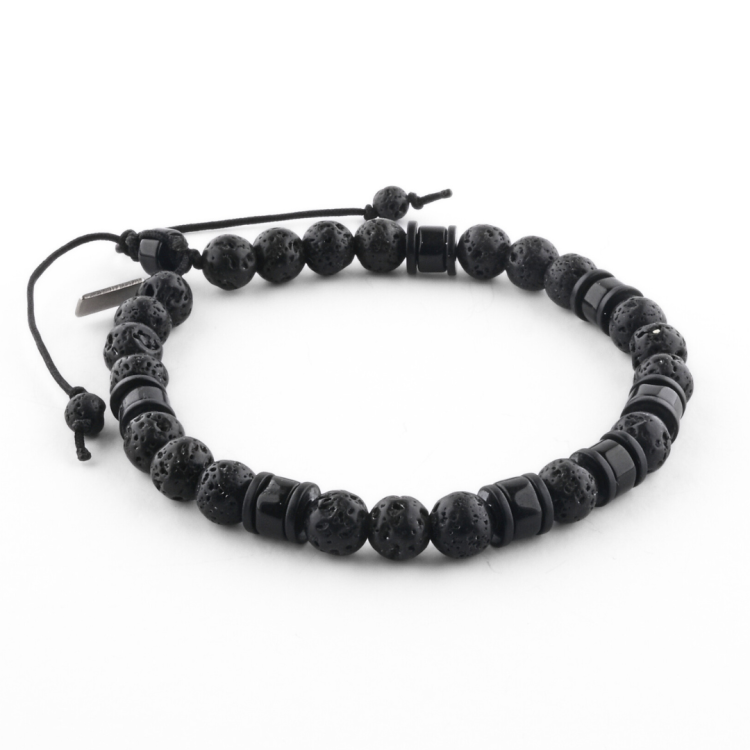 Czarna bransoleta męska z onyksem i lawą wulkaniczną