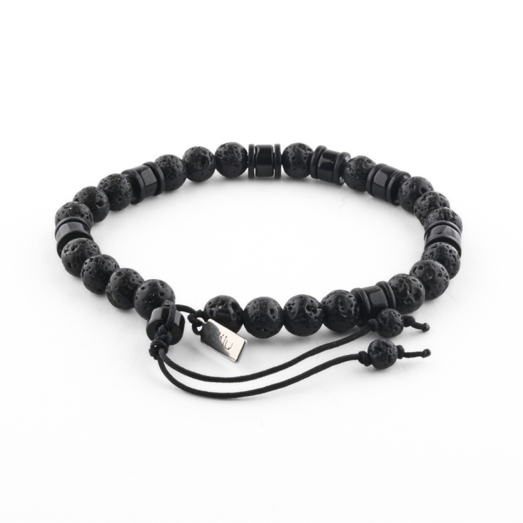 Czarna bransoleta męska z onyksem i lawą wulkaniczną
