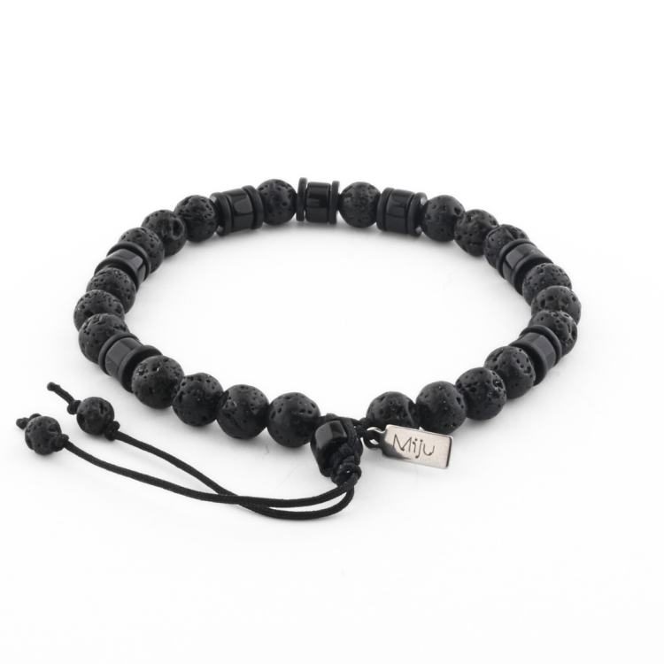 Czarna bransoleta męska z onyksem i lawą wulkaniczną