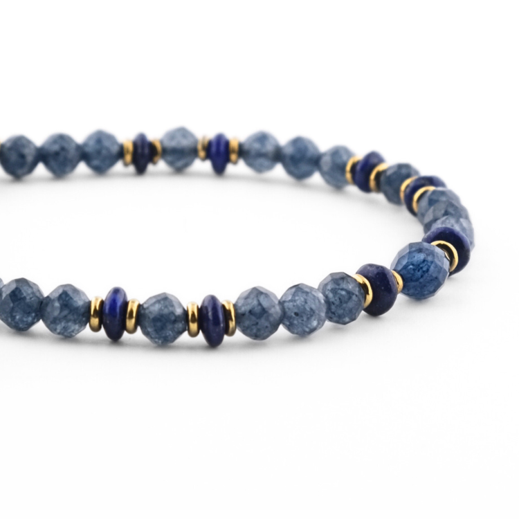 Bransoletka z kamieni naturalnych na sznurku - szafir, lapis lazuli, hematyt - biżuteria z minerałami