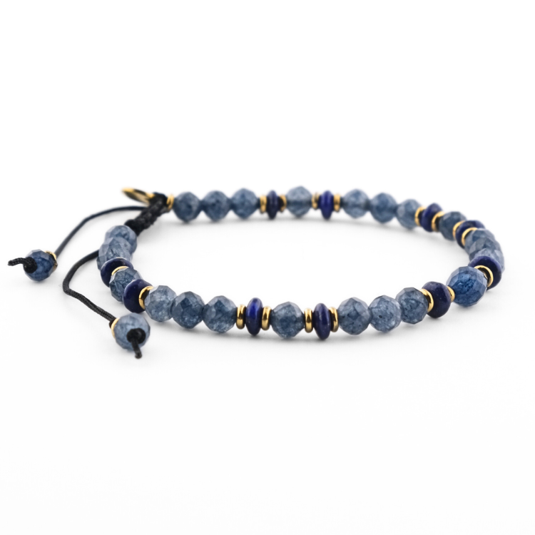 Bransoletka z kamieni naturalnych na sznurku - szafir, lapis lazuli, hematyt - biżuteria z minerałami