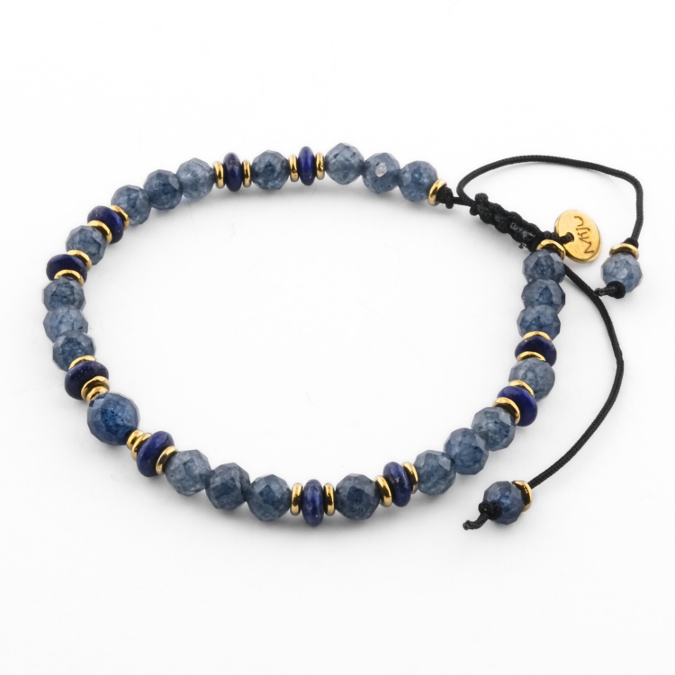 Bransoletka z kamieni naturalnych na sznurku - szafir, lapis lazuli, hematyt - biżuteria z minerałami