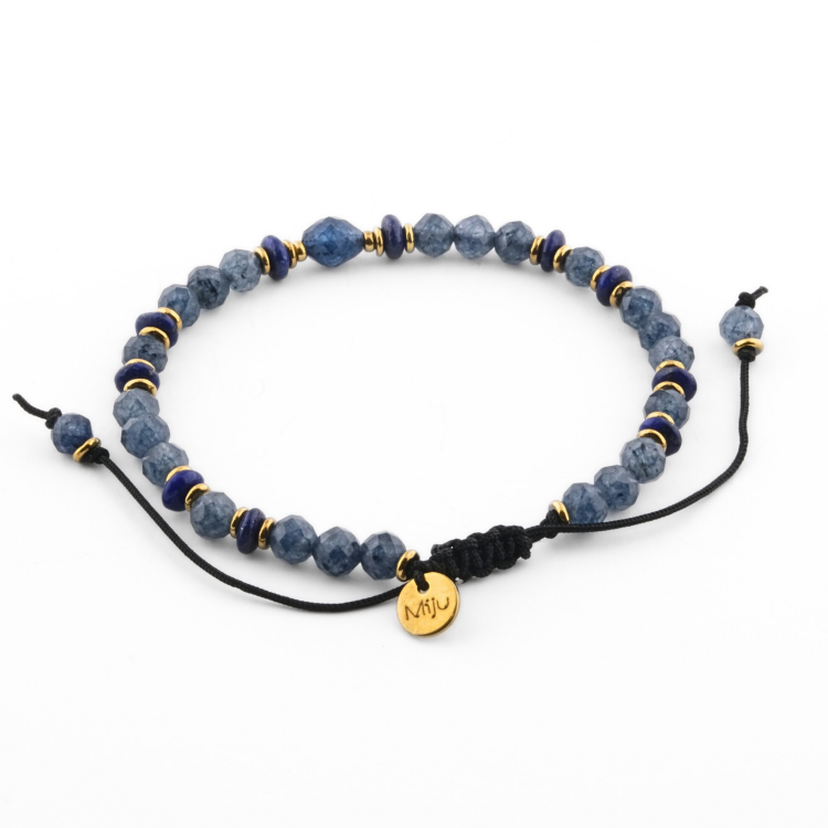 Bransoletka z kamieni naturalnych na sznurku - szafir, lapis lazuli, hematyt - biżuteria z minerałami