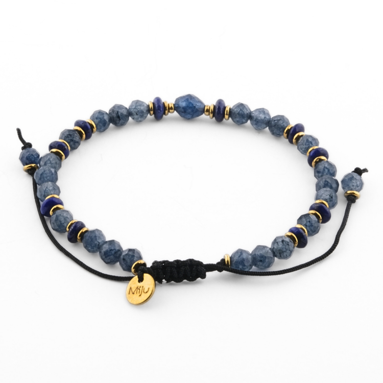 Bransoletka z kamieni naturalnych na sznurku - szafir, lapis lazuli, hematyt - biżuteria z minerałami