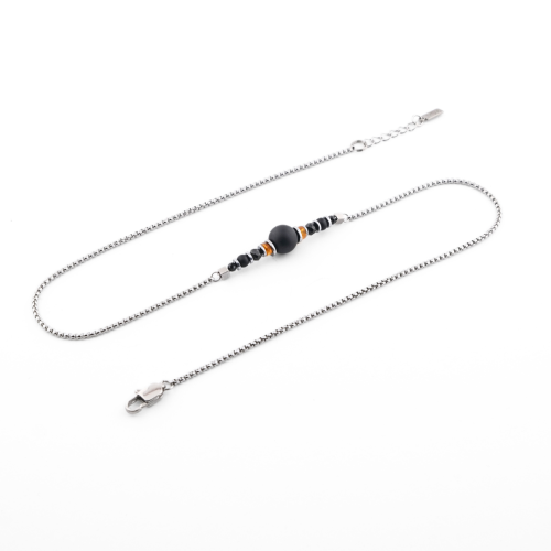 Srebrny i złoty naszyjnik męski i damski z onyksem matowym i bursztynem