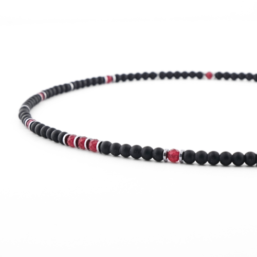 naszyjnik męski z agatem czarny i naturalnym rubinem idealny na prezent dla faceta