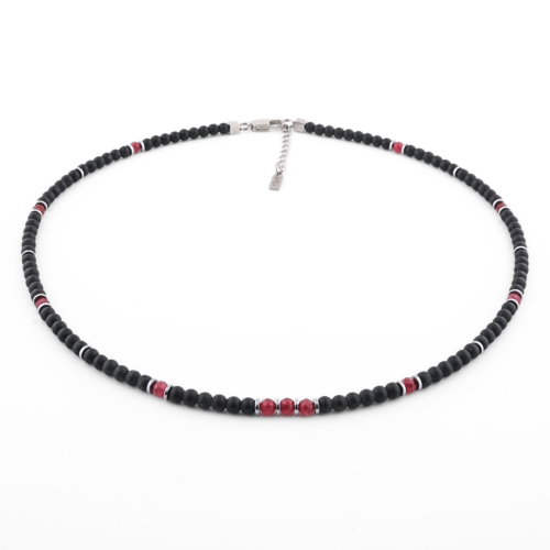 naszyjnik męski z agatem czarny i naturalnym rubinem idealny na prezent dla faceta