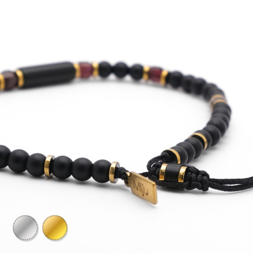 Czarna bransoletka męska z turmalinem, granatem i onyksem złota i srebrna