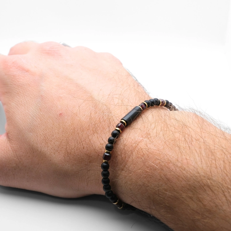 Czarna bransoletka męska z turmalinem, granatem i onyksem