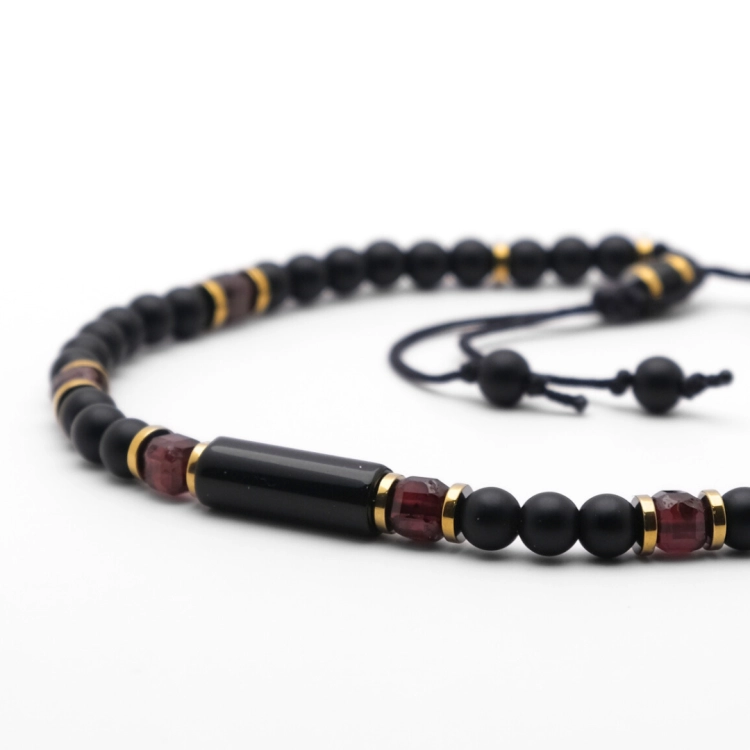 Czarna bransoletka męska z turmalinem, granatem i onyksem