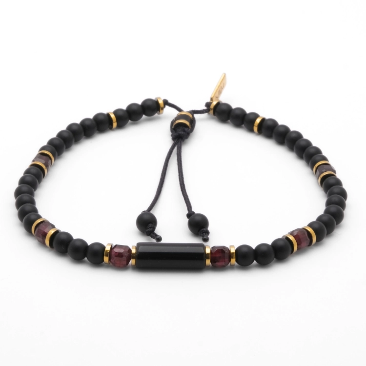 Czarna bransoletka męska z turmalinem, granatem i onyksem złota