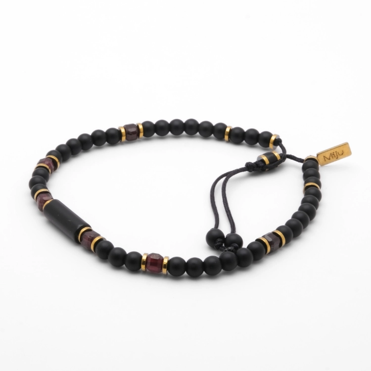 Czarna bransoletka męska z turmalinem, granatem i onyksem srebrna