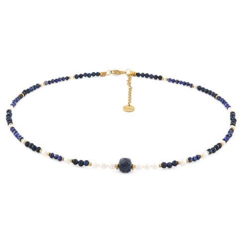 Naszyjnik z kamieniami naturalnymi - perła, szafir, lapis lazuli - elegancki prezent na święta
