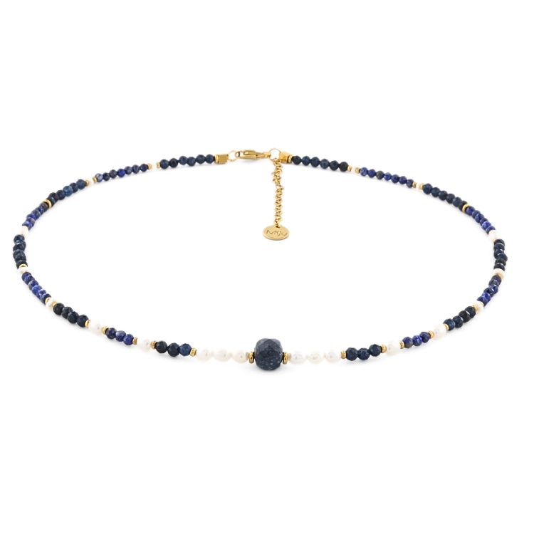 Naszyjnik z kamieniami naturalnymi - perła, szafir, lapis lazuli - elegancki prezent na święta