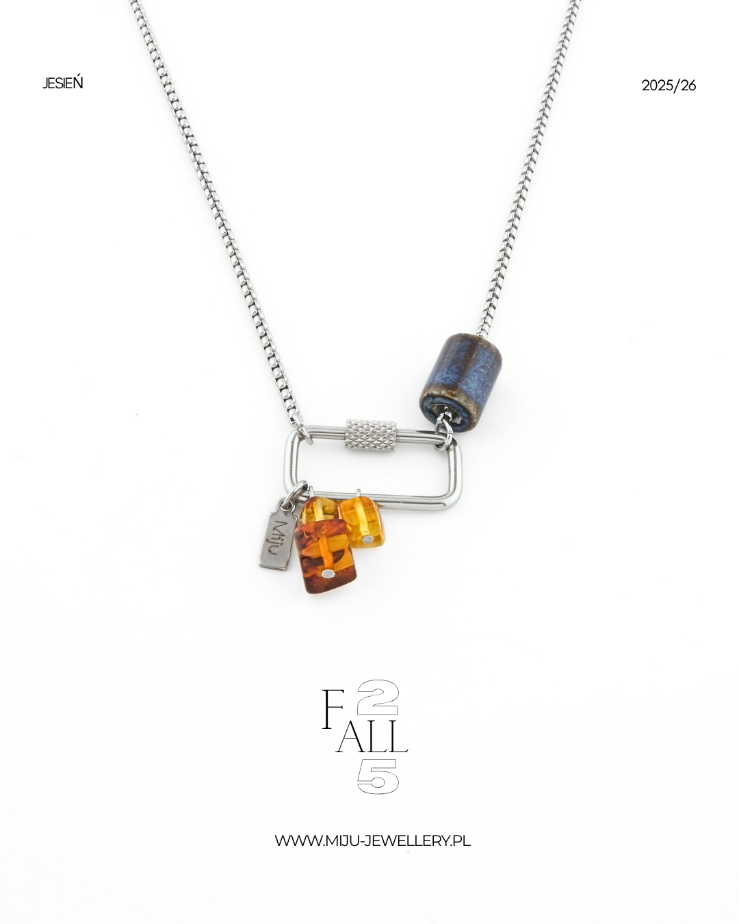 męski łańcuszek srebrny z bursztynem bałtyckim od Miju Jewellery